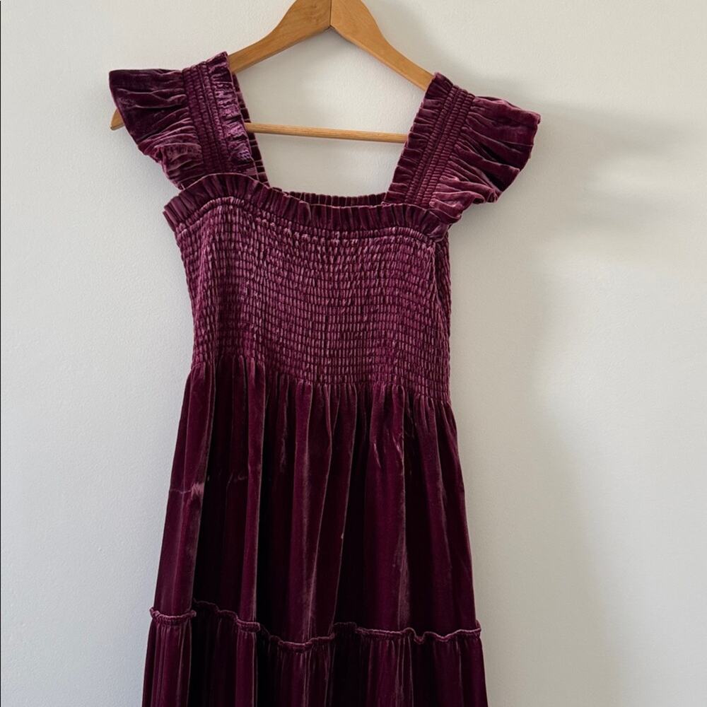Hill House Ellie Nap Dress Burgundy Velvet Silk Blend Midi XS Coquette Girl - Picture 3 of 6